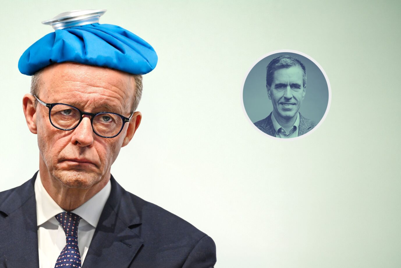 Angeschlagen: Kanzler Friedrich Merz (CDU) mit Kühlhaube nach der Landtagswahl in Baden-Württemberg. Foto: JF; verw. Bild: picture alliance / SvenSimon | Frank Hoermann/SVEN SIMON