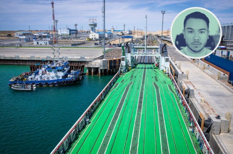 Mittelkorridor: Im Hafen von Kuryk (Aserbaidschan) kommen Container für den Weitertransport an.