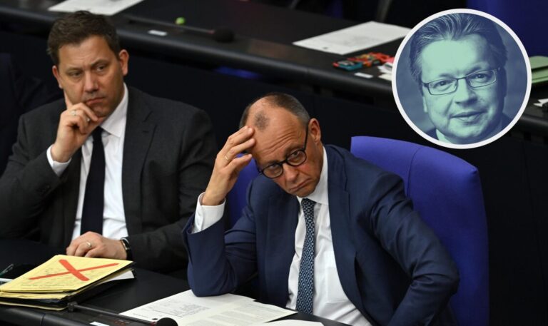 Bundeskanzler Friedrich Merz (CDU) (r.) und sein Vizekanzler Lars Klingbeil (SPD) verschleudern die Millionen.