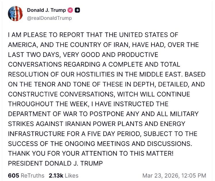 So verkündet Trump die Verlängerung seines Ultimatums auf Truth Social. Screenshot: JF