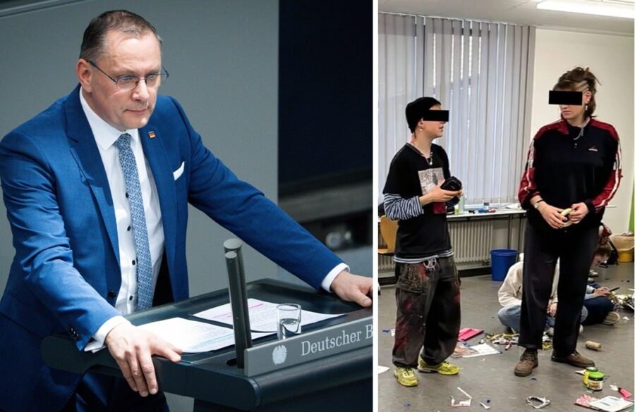 AfD-Fraktionschef Tino Chrupalla wird am Donnerstag für die AfD in der Aktuellen Stunde zum Porno-Skandal sprechen, den die beiden Aktivistinnen (rechts) ausgelöst haben.