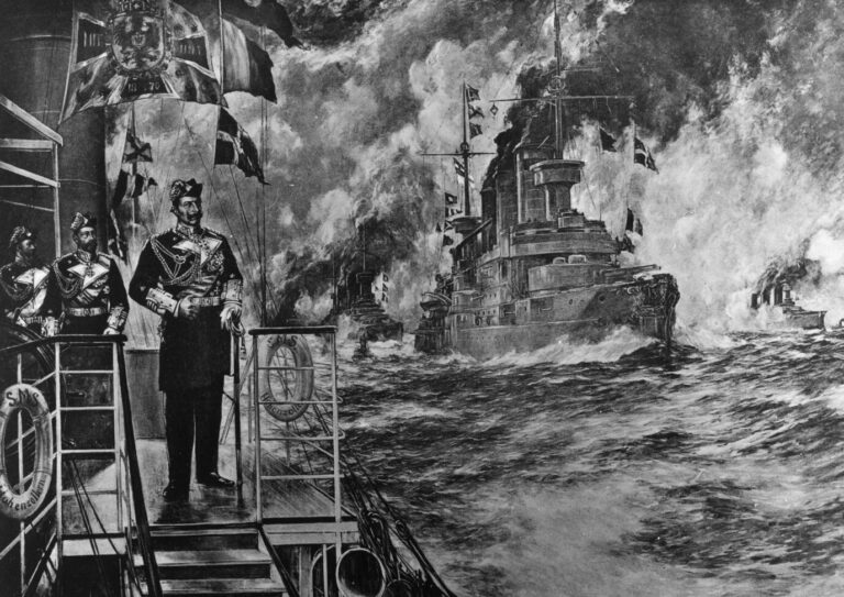 Die Flotte war für Kaiser Wilhelm II. (im Vordergrund) von großer Bedeutung, sein Großadmiral von Tirpitz setzte sich dabei gegen Konkurrenten wie Wilhelm Büchsel durch.