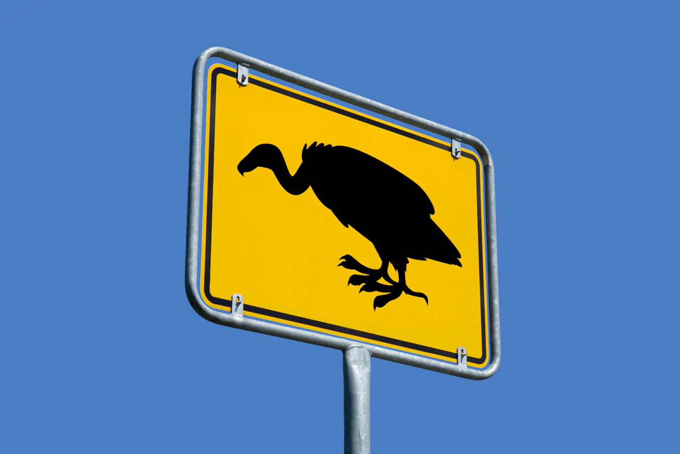 FOTOMONTAGE, 21.12.2025, Auf einem Ortsschild befindet sich das Symbol eines Pleitegeiers.