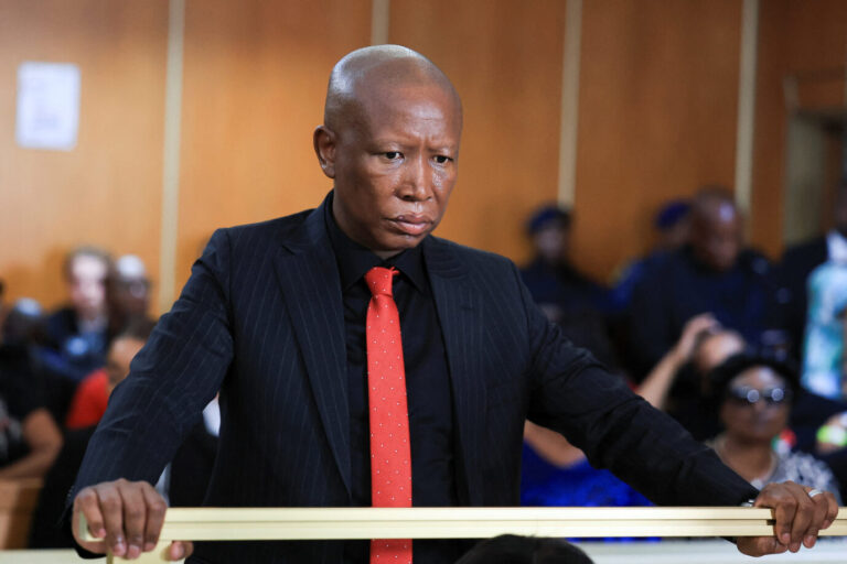 South African opposition politician Julius Malema, leader of Economic Freedom Fighters (EFF) looks on after he was granted leave to appeal a five-year prison sentence by a magistrate's court,in KuGompo City, South Africa, April 16, 2026. REUTERS/Esa Alexander