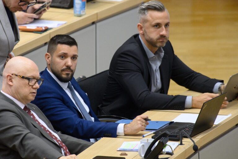 Entsetzen auf der Oppositionsbank: Die AfD-Fraktionsführung Oliver Kirchner, Tobias Rausch und Ulrich Siegmund (v.l.n.r.).