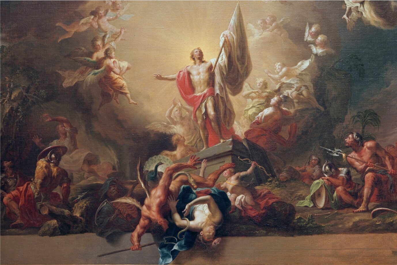 Bild des Auferstehungs-Mythos: Martin Knoller (1725–1804), Auferstehung Christi, Öl auf Leinwand, 1771.
