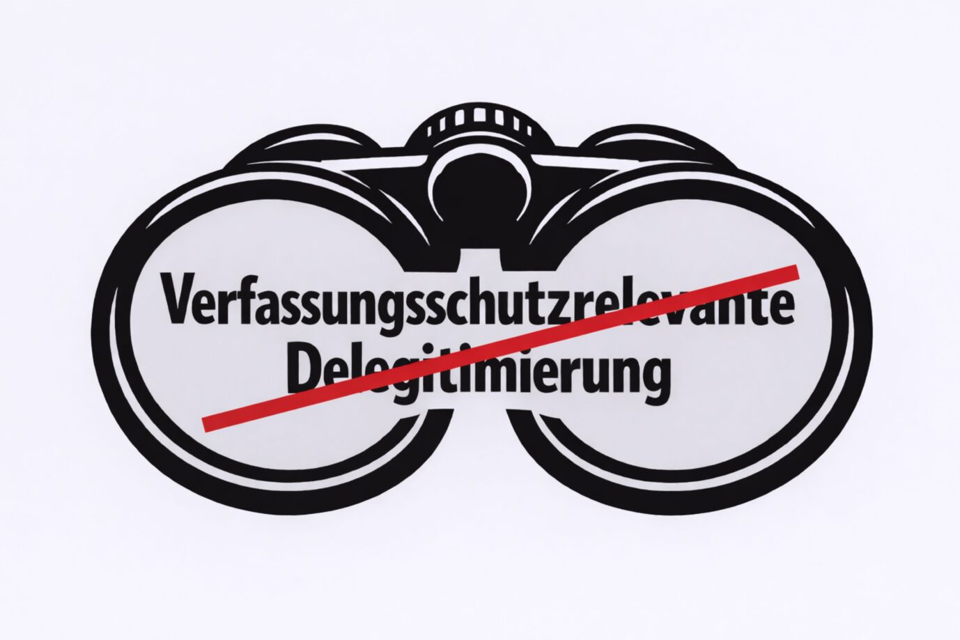Ein Fernglas mit dem Schriftzug „Verfassungsschutzrelevante Delegitimierung“