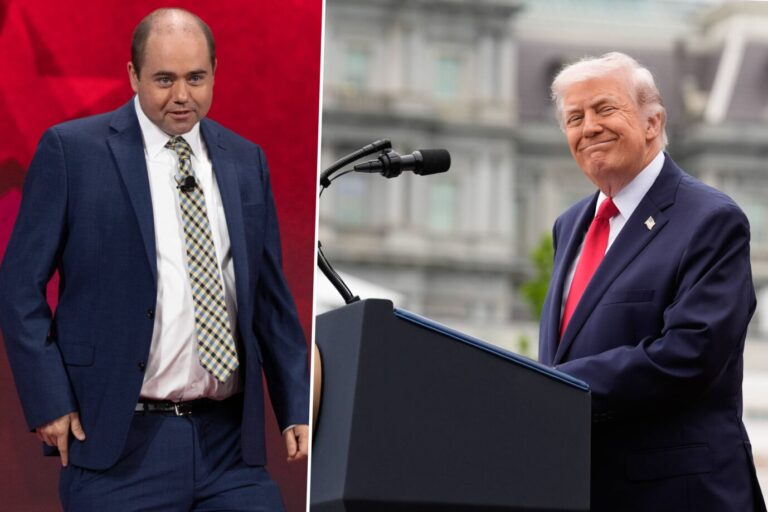 Das Bild zeigt Matthew Boyle und Donald Trump. Boyle verteidigt den Irankrieg.