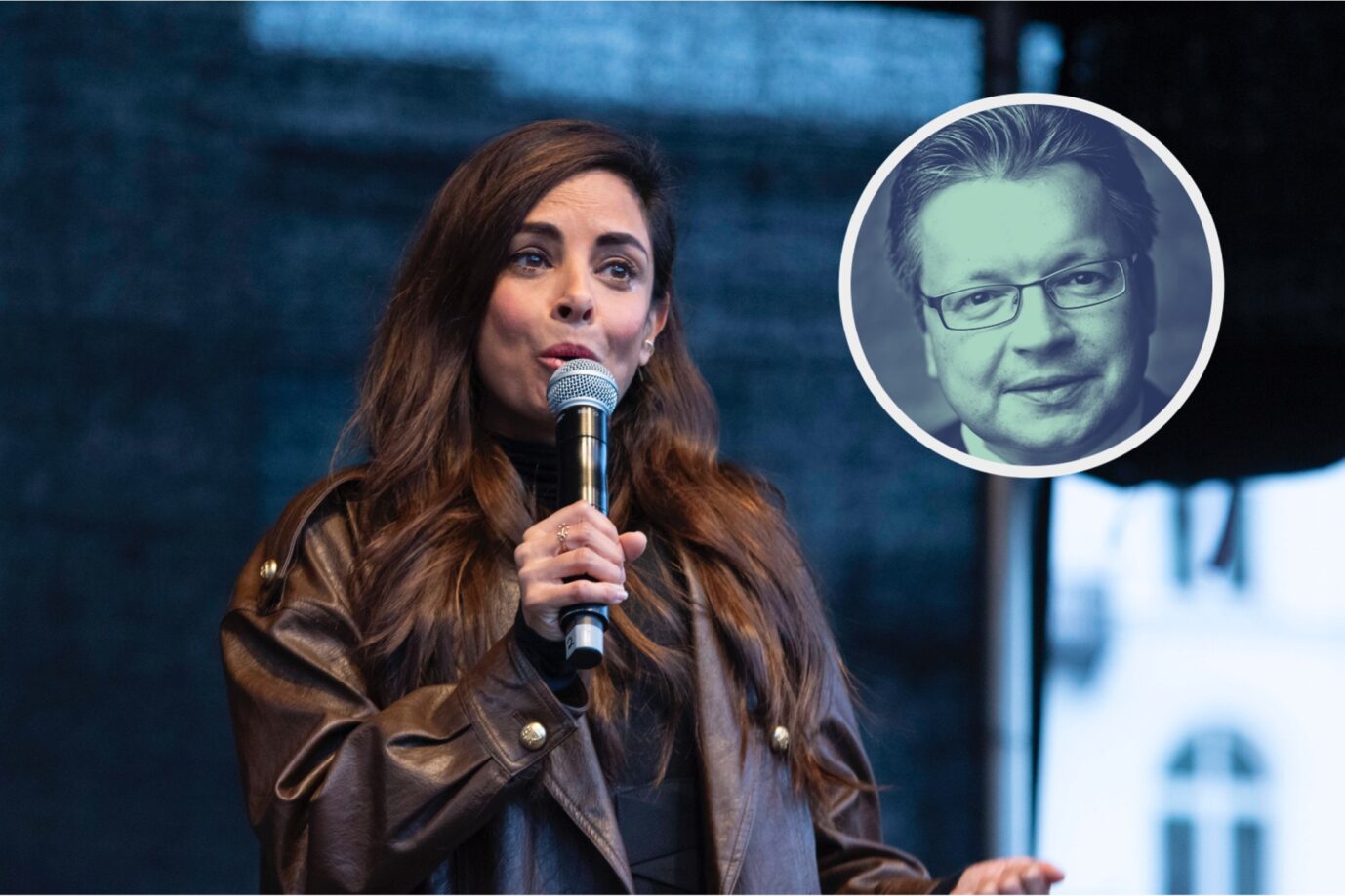 Schauspielerin und Moderatorin Collien Fernandes auf einer Kundgebung für ein „Deepfake“-Verbot: Auch nicht-pornographische Inhalte wären betroffen. Kritiker befürchten Zensur. (Themenbild/Collage)