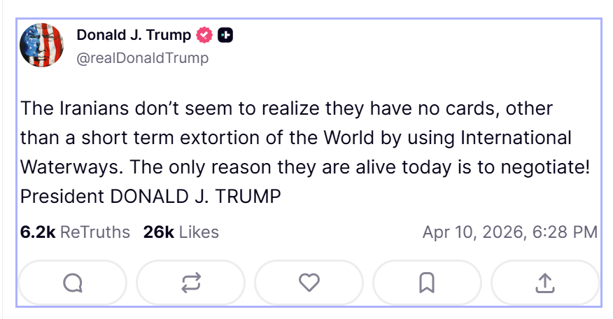 Auf Truth Social verschärft Trump einmal mehr den Ton gegenüber den Mullahs. Foto: Screenshot