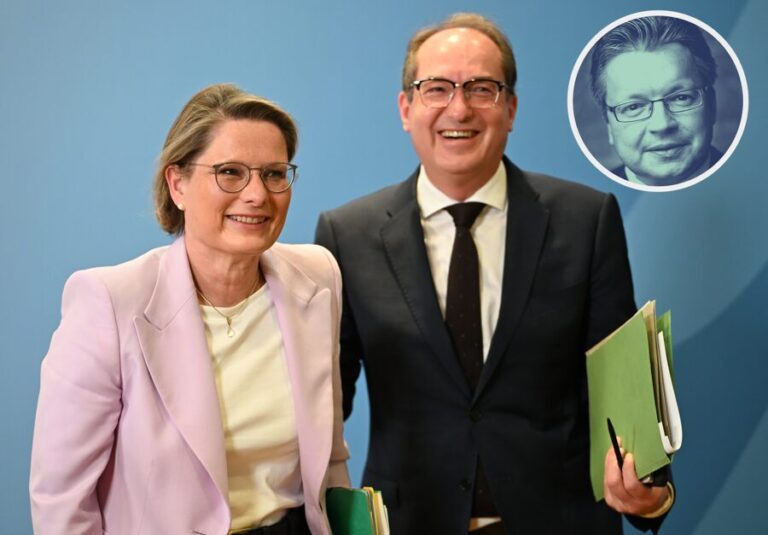 Vertreter der Bundesregierung: Justizministerin Stefanie Hubig (SPD) und Bundesinnenminister Alexander Dobrindt (CSU): Bundesregierung will Bürger durchleuchten.