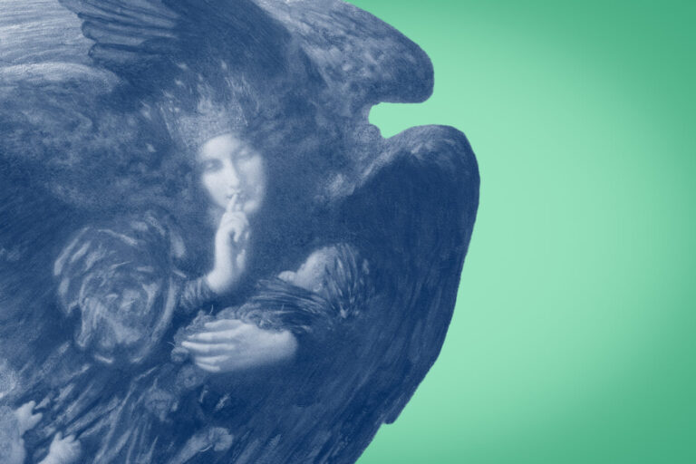 Ein Engel hält sich die Finger vor die Lippen – Symbolbild für Stille