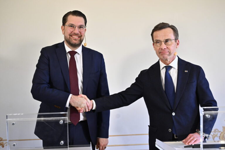 Der Chef der Schwedendemokraten, Jimmie Åkesson, mit Ministerpräsident Ulf Kristersson