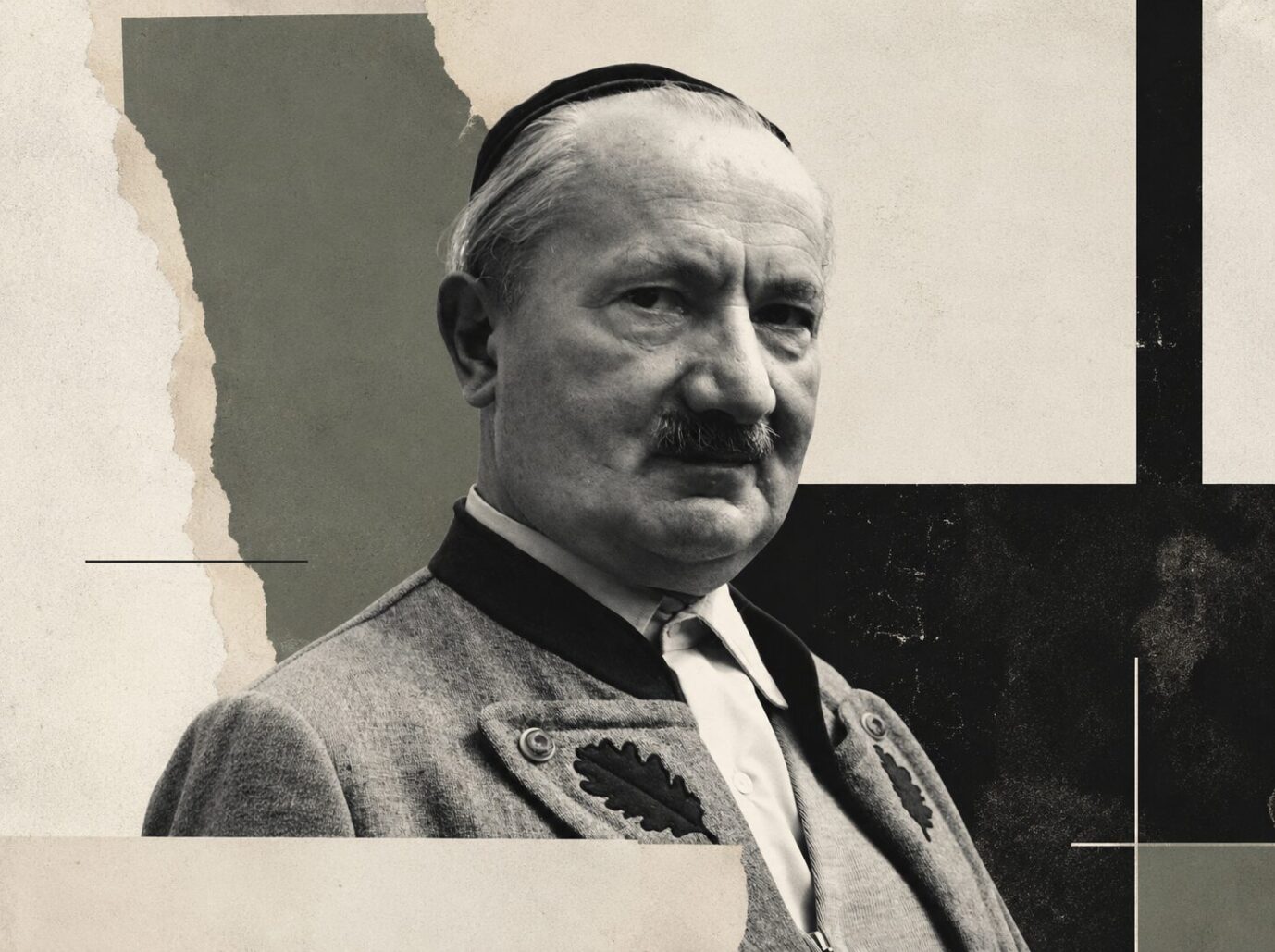 Man sieht den Philosophen Martin Heidegger in einer Tracht