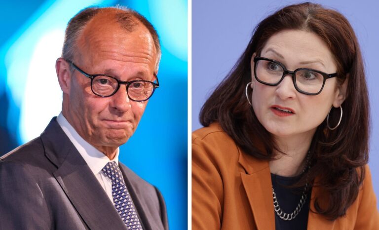 Bundeskanzler Friedrich Merz und die Beauftragte für Antidiskriminierung, Ferda Ataman.