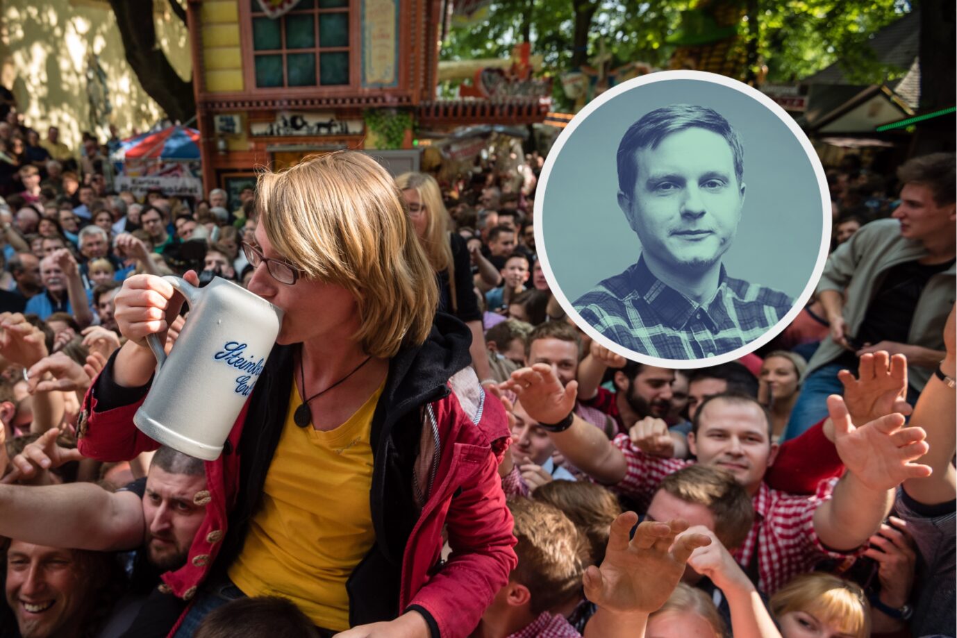 Eine Frau trinkt Freibier bei der Bergkirchweih in Erlangen: Eine Million Besucher werden dort erwartet. (Themenbild/Collage)