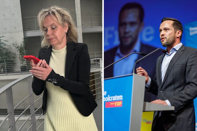 Sabine Döring (l.) und Martin Hagen: Keine Debatte unter dieser Nummer. Fotos: picture alliance/dpa | Daniel Karmann /// picture alliance/dpa | Jörg Ratzsch