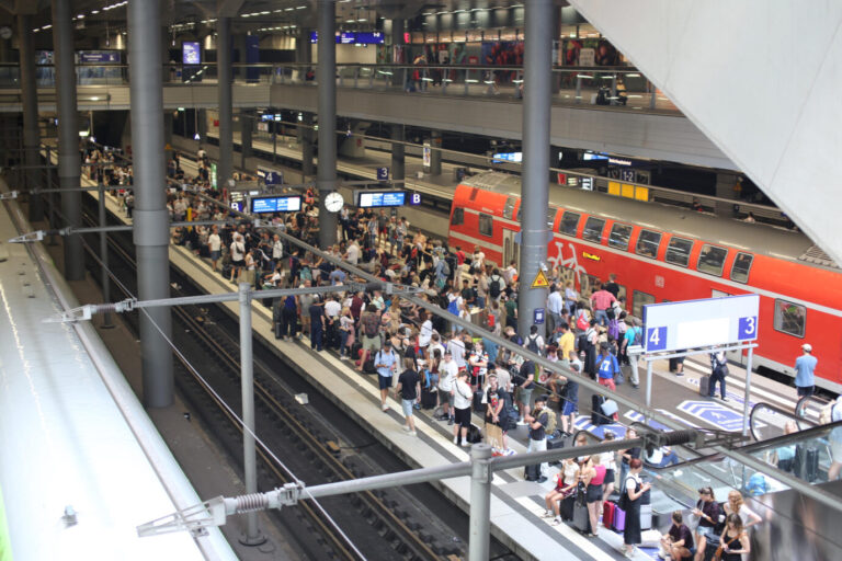 Voller Bahnsteig und davor stehende Züge: Die Hitze sorgte in Deutschland für ein massives Bahnchaos.