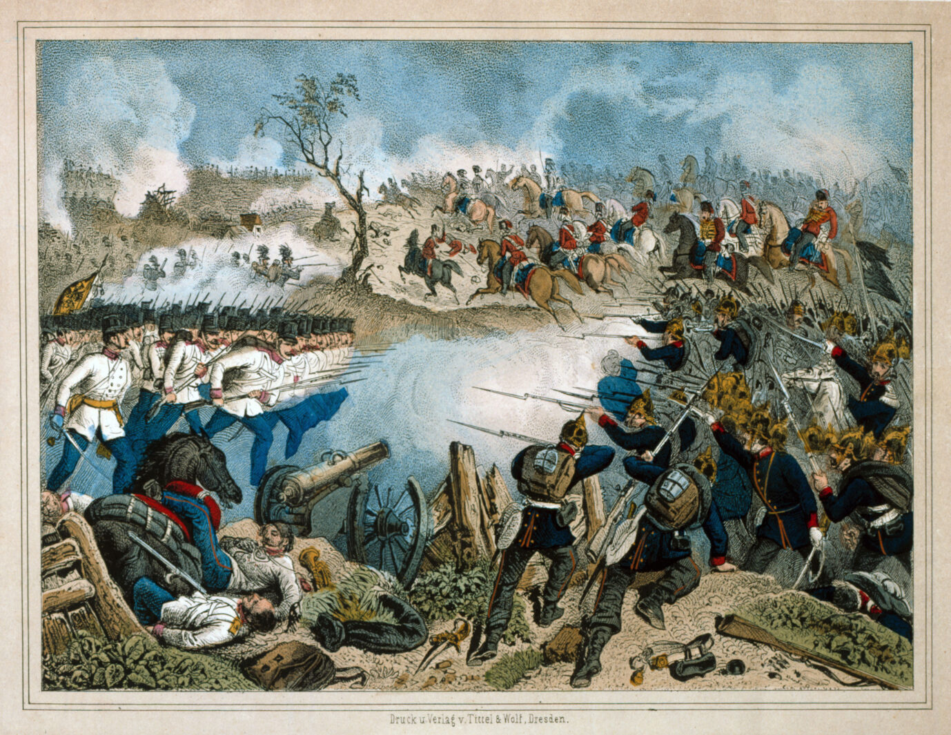 Zeitgenössische Darstellung der Schlacht von Königgrätz 1866, in der Preußen siegte.