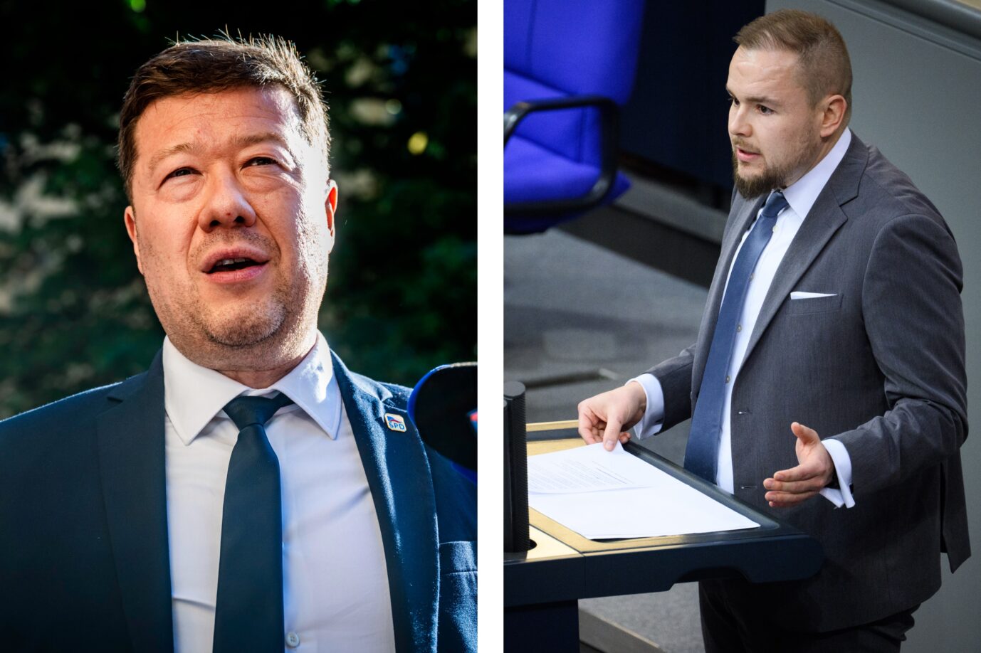 Der Präsident des tschechischen Abgeordnetenhauses, Tomio Okamura (l.), und AfD-Bundestagsabgeordneter Torben Braga: Okamura unterstellte den Unterstützern des Sudetentags Provokation. Fotos: picture alliance / CTK | Vit Simanek (l.) /// picture alliance/dpa | Bernd von Jutrczenka. Torben Braga (AfD) spricht während der Aktuellen Stunde in der 61. Plenarsitzung der 21. Legislaturperiode im Deutschen Bundestag. Die Hauptthemen der heutigen Sitzung sind, nach einer Regierungsbefragung des Bundesumweltministers und der Bundesfamilienministerin, eine Aktuelle Stunde zur Lage im Iran und in der Region, sowie ein Gesetzentwurf zur Modernisierung des Produkthaftungsrechts.