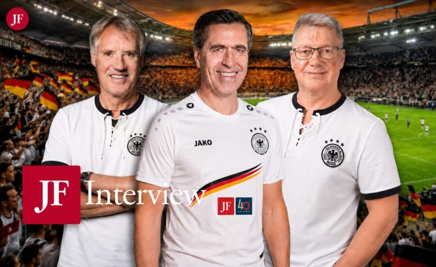 Das JF-Trio mit Zug zum Tor. Frank Hauke, Dieter Stein und Matthias Bäkermann (vlnr). Diesen WM-Talk dürfen sie nicht verpassen. Foto: JF
