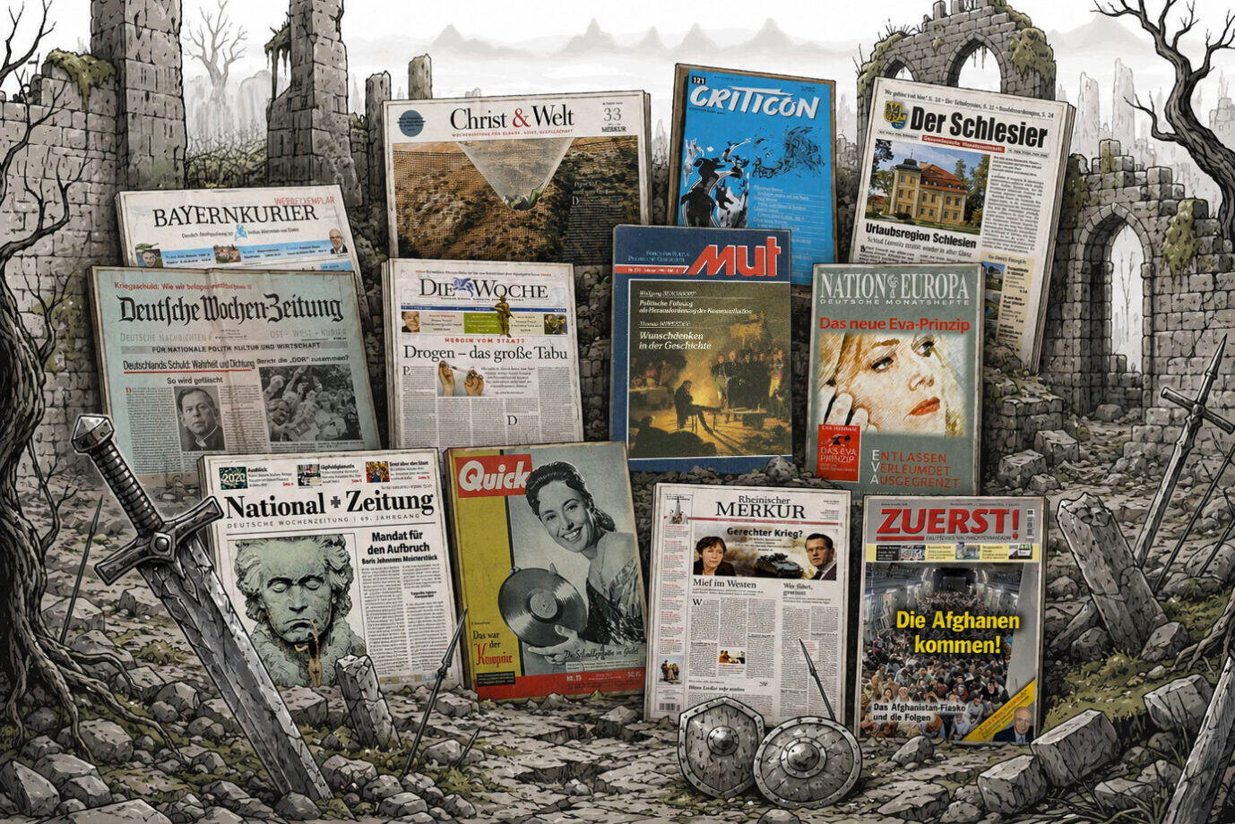 Untergegangene Publikationen: Vom „Bayernkurier“ bis zur „Nationalzeitung“. (Themenbild)