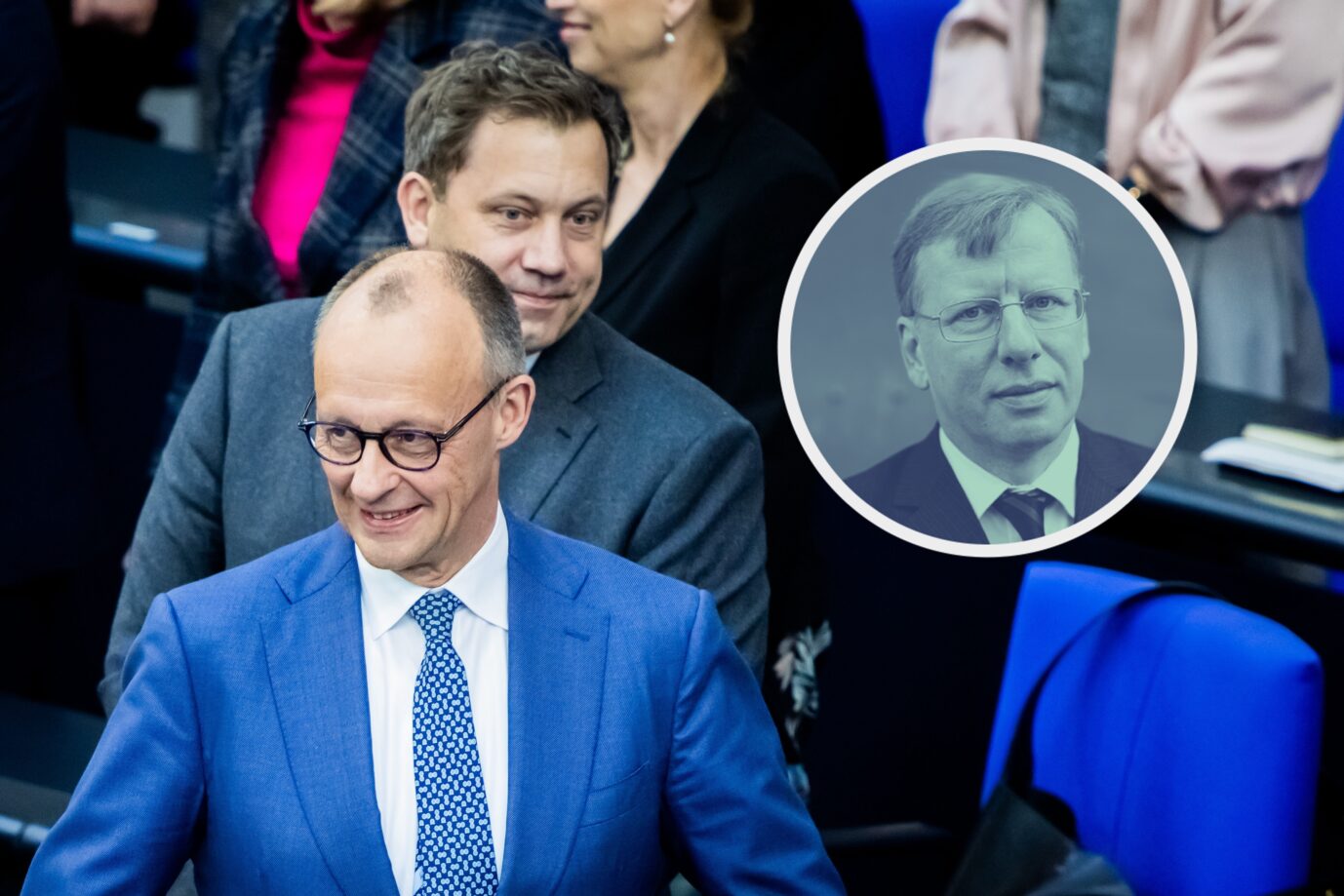 Bundeskanzler Friedrich Merz (CDU) vor seinem Vize Lars Klingbeil (SPD): Symbolfiguren der neuen selbstgerechten Oligarchie. (Themenbild/Collage)