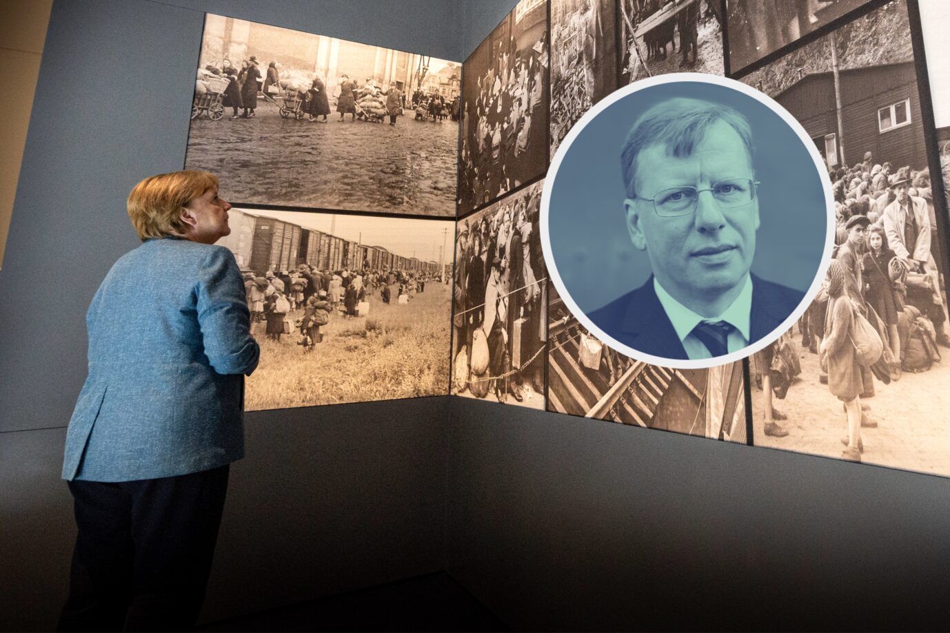 Ex-Bundeskanzlerin Angela Merkel (CDU) im Zentrum Flucht, Vertreibung, Versöhnung. (Themenbild/Collage)
