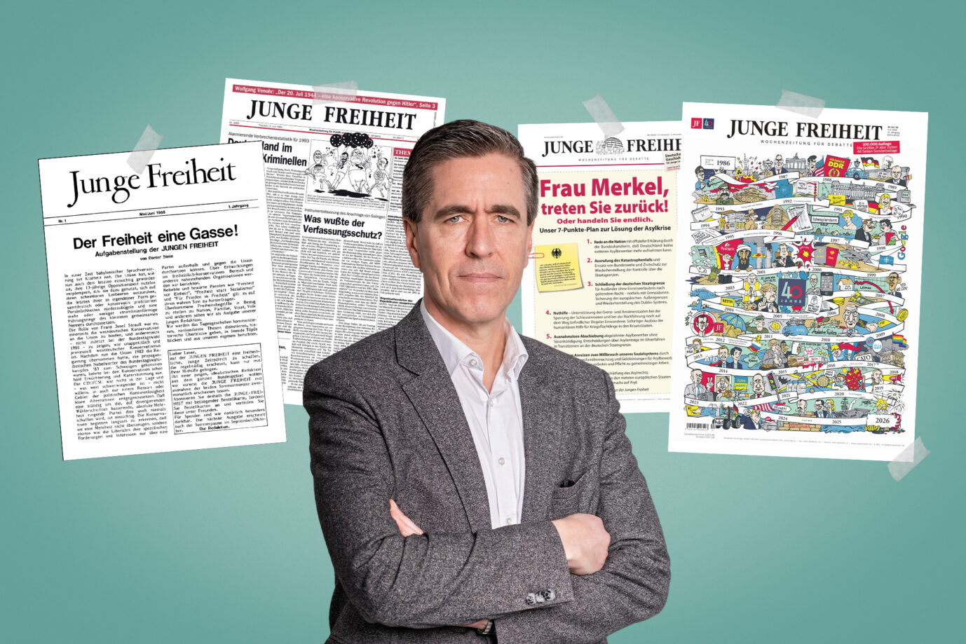 Die JUNGE FREIHEIT im Laufe der Geschichte: Seit 1986 wider den Zeitgeist. (Themenbild/Collage)