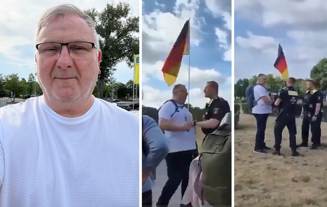 Gerwin Dubnitzki erzählt erstmals von seiner Konfronation mit der Polizei wegen der Deutschlandfahne. Fotos: privat / Screenshots; JF