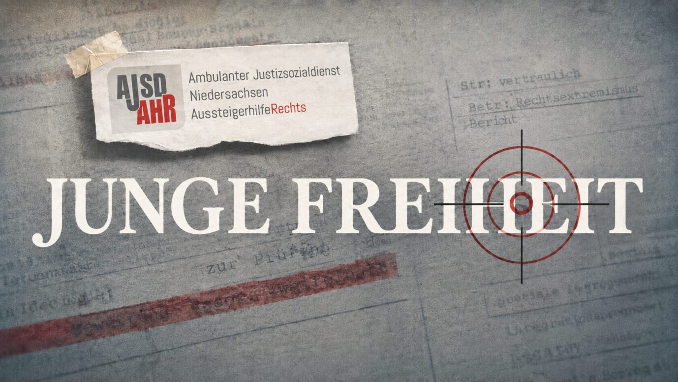 Die „Aussteigerhilfe Rechts“ des niedersächsischen Justizministeriums: nimmt Medien wie die JUNGE FREIHEIT ins Visier. Foto: JF-Montage mit KI