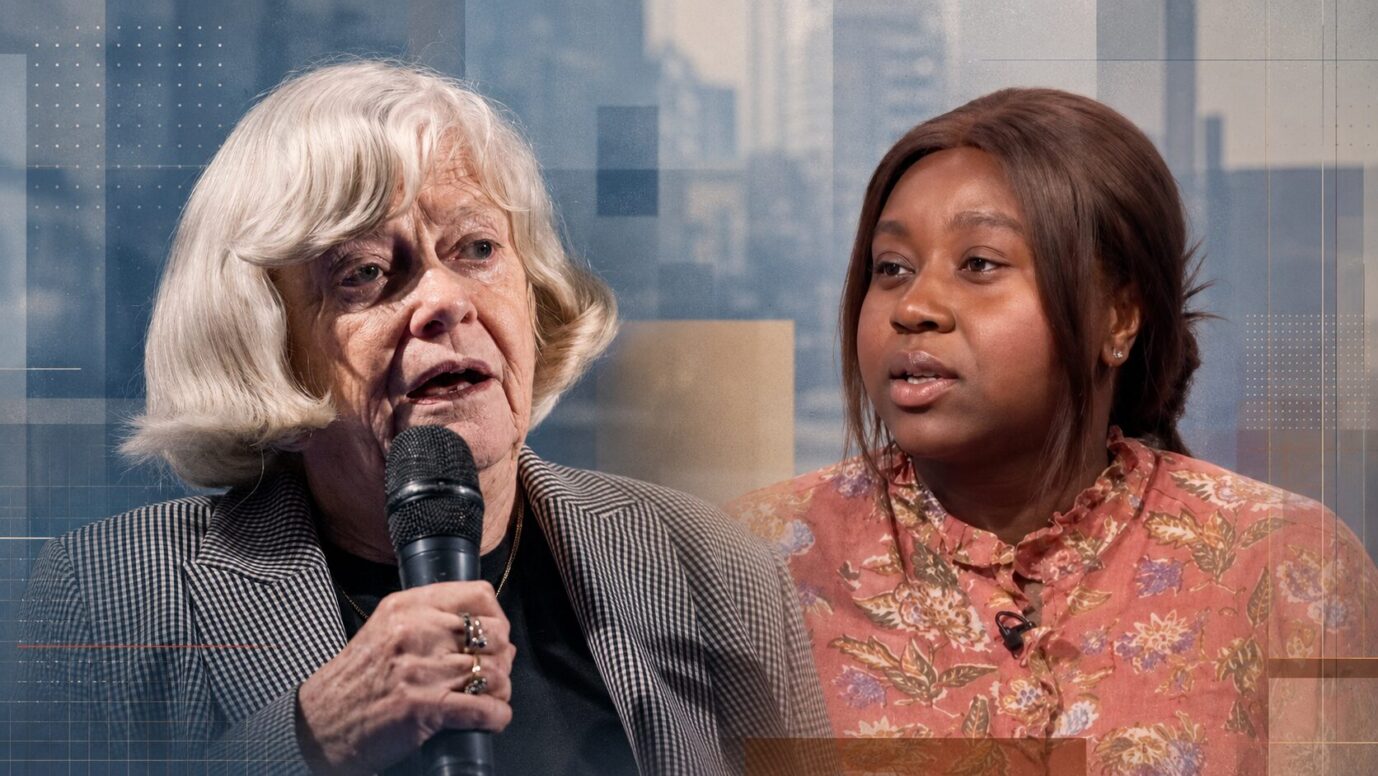 Links ist die ermordete konservative Politikerin Ann Widdecombe zu sehen, daneben erblickt man das Gesicht der Linksextremistin Daze Aghaji, die über ihren Tod spottete