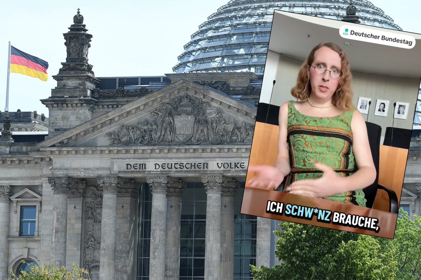Reichstagsgebäude am 20.06.2026 in Berlin Das Reichstagsgebäude ( kurz: Reichstag; offiziell: Plenarbereich Reichstagsgebäude, inoffiziell auch Bundestag oder Wallot-Bau ) am Platz der Republik in Berlin ist seit 1999 Sitz des Deutschen Bundestages. Seit 1994 tritt hier auch die Bundesversammlung zur Wahl des deutschen Bundespräsidenten zusammen. Der Bundestag und der Tans-Influencer Avelo: Er wartet seit 2025 auf seine deutsche Staatsbürgerschaft. Fotos: picture alliance/dpa/Revierfoto | Revierfoto /// Screenshot