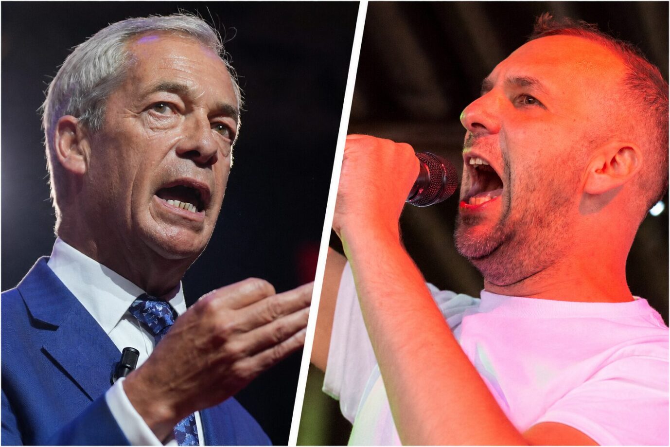 Nigel Farage (l.) meldete den Grünen-Chef Zack Polanksi (r.) bei der Polizei. Foto: picture alliance / PA Images | Yui Mok picture alliance - /picture alliance / ZUMAPRESS.com | Simon Chapman ZUMAPRESS.com | Simon Chapman