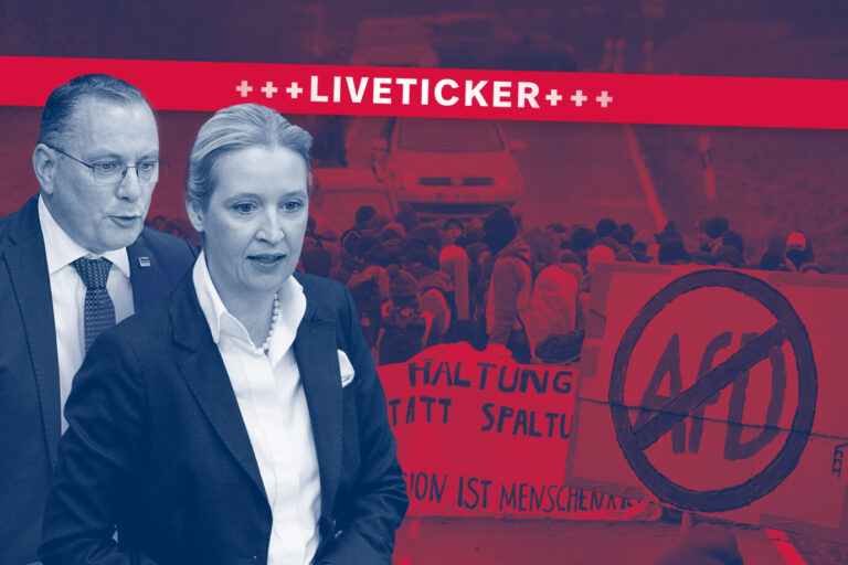 Tino Chrupalla und ALice Weidel und Linksextremisten: Alle Ereignisse im Liveticker. Foto: Picture Alliance