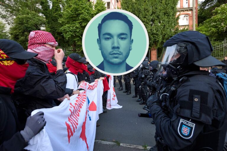 Polizisten konfrontieren Linksextremisten bei der Anti-AfD-Demo in Erfurt: Linke als Kulturkampfverlierer ohne Geduld. (Themenbild/Collage)