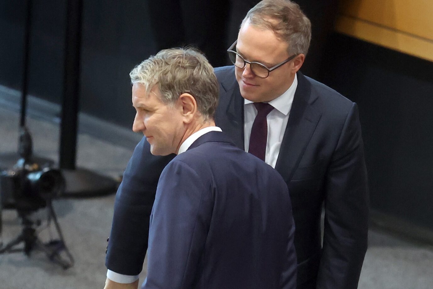 AfD-Fraktionschef Björn Höcke und CDU-Ministerpräsident Mario Voigt im Thüringer Landtag.