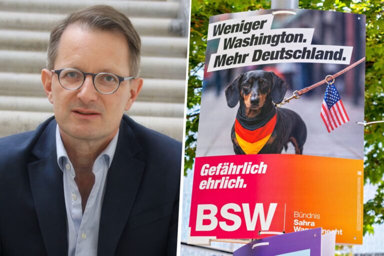 Dr. Alexander King BSW-Vorsitzender in Berlin, BSW-Wahlplakat