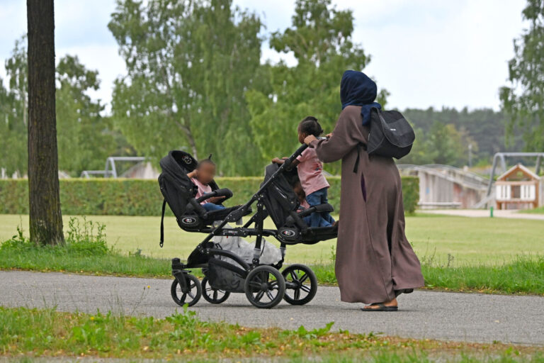 Muslimische Frau mit Kopftuch und Kindern (Symbolbild): Milliardenkosten für Bürgergeld für den Steuerzahler. Foto: picture alliance / SvenSimon | Frank Hoermann/SVEN SIMON