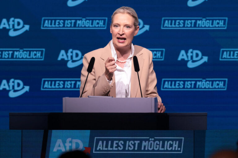 Alternative for Germany (AfD) party co-leader Alice Weidel attends the party's campaign kick-off event ahead of the Saxony-Anhalt state election, in Magdeburg, Germany, July 18, 2026. REUTERS/Christian Mang. AfD-Chefin Alice Weidel: Die schwarz-rote Koalition baut laut ihr die staatliche Finanzierung politisch einflussreicher NGOs weiter aus. Foto: picture alliance / REUTERS | Christian Mang