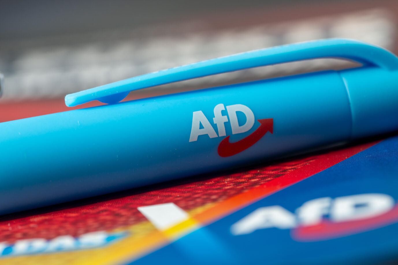 AfD Symbolbild: Nahaufnahme von einem Flyer und Kugelschreiber. Ein AfD-Werbegeschenk (Symbolbild): Die FDP, das Bündnis Deutschland und das BSW könnten eventuell nicht in den Bremer Landtag einziehen. Foto: picture alliance / CHROMORANGE | Udo Herrmann