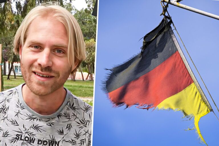 Youtuber & Influencer Matthias K. alias „Radical Living“, zerrissene Deutschlandflagge