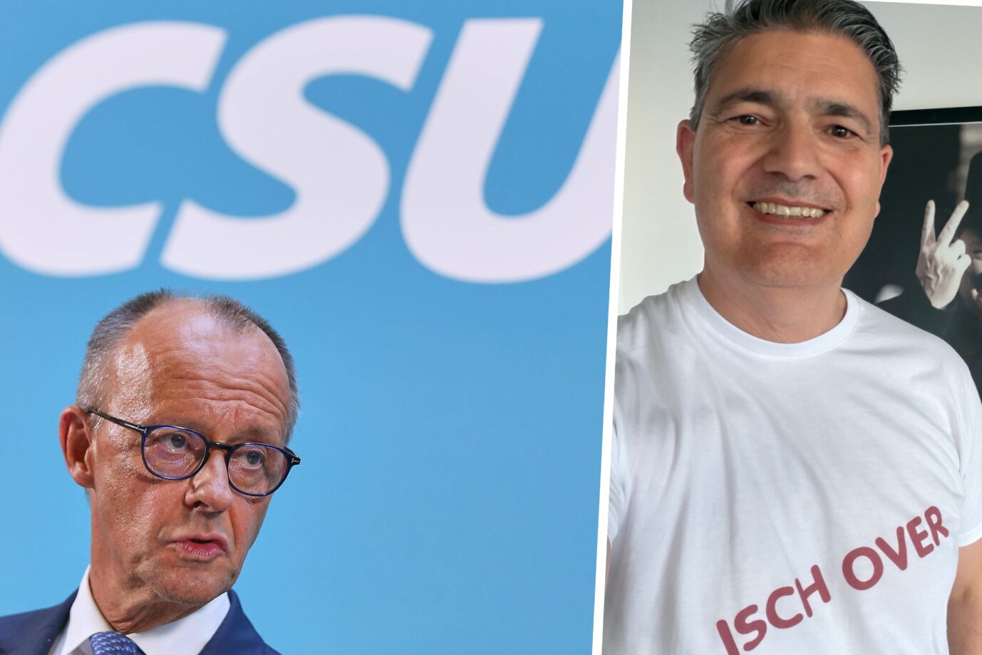 Bundeskanzler Merz, Parteilogo der CDU/CSU, Mittelstandsunion-Rebell und Unternehmer Michael Kretzer