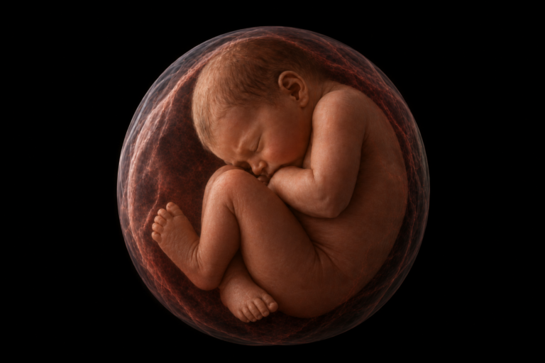 Ein KI-generiertes Bild von einem Baby nicht lange vor der Geburt