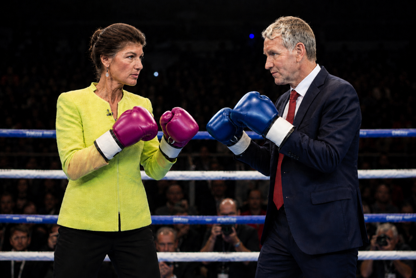 Sahra Wagenknecht kontra Björn Höcke: Ein Kampf mit Haken und Ösen – und einem Eigentor. Foto: KI-generiert