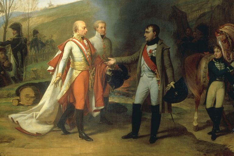 Napoleon und Kaiser Franz II. nach der Schlacht bei Austerlitz: An der Seite des russsischen Zaren verlor Franz II. Es war das Ende des Heiligen Römischen Reiches im Jahr 1806. Foto: picture-alliance / akg-images / VISIOARS | VISIOARS