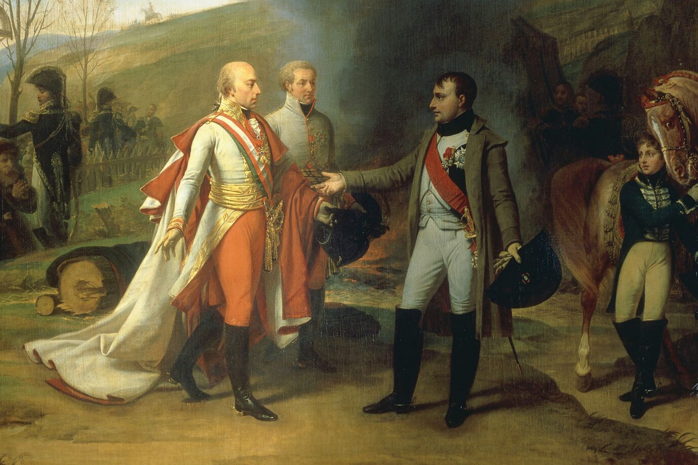Napoleon und Kaiser Franz II. nach der Schlacht bei Austerlitz: An der Seite des russsischen Zaren verlor Franz II. Es war das Ende des Heiligen Römischen Reiches im Jahr 1806. Foto: picture-alliance / akg-images / VISIOARS | VISIOARS