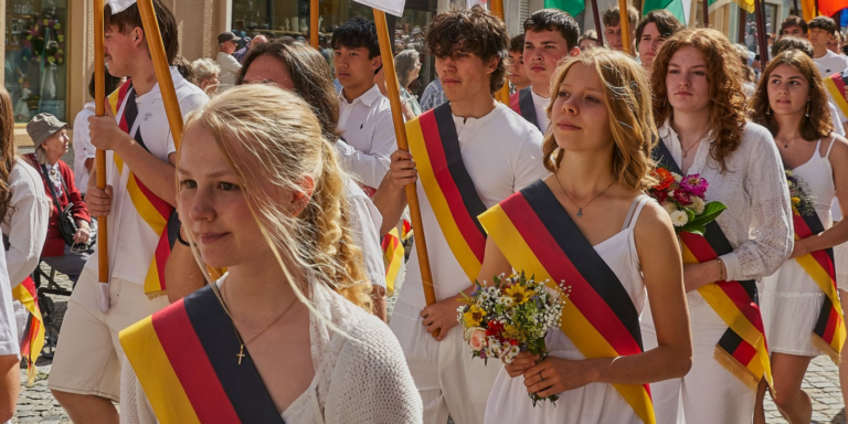 Schüler auf dem Forstfest in Kamenz 2026 schwarz-rot-goldene Scherpen