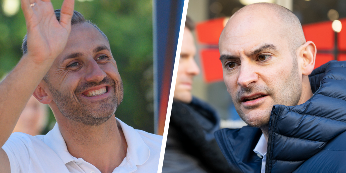 Baden-Württembergs Finanzminister Danyal Bayaz (Grüne, rechts) stellt den Länderfinanzausgleich für Sachsen-Anhalt in Frage, sollte Ulrich Siegmund (AfD, links) Ministerpräsident werden.