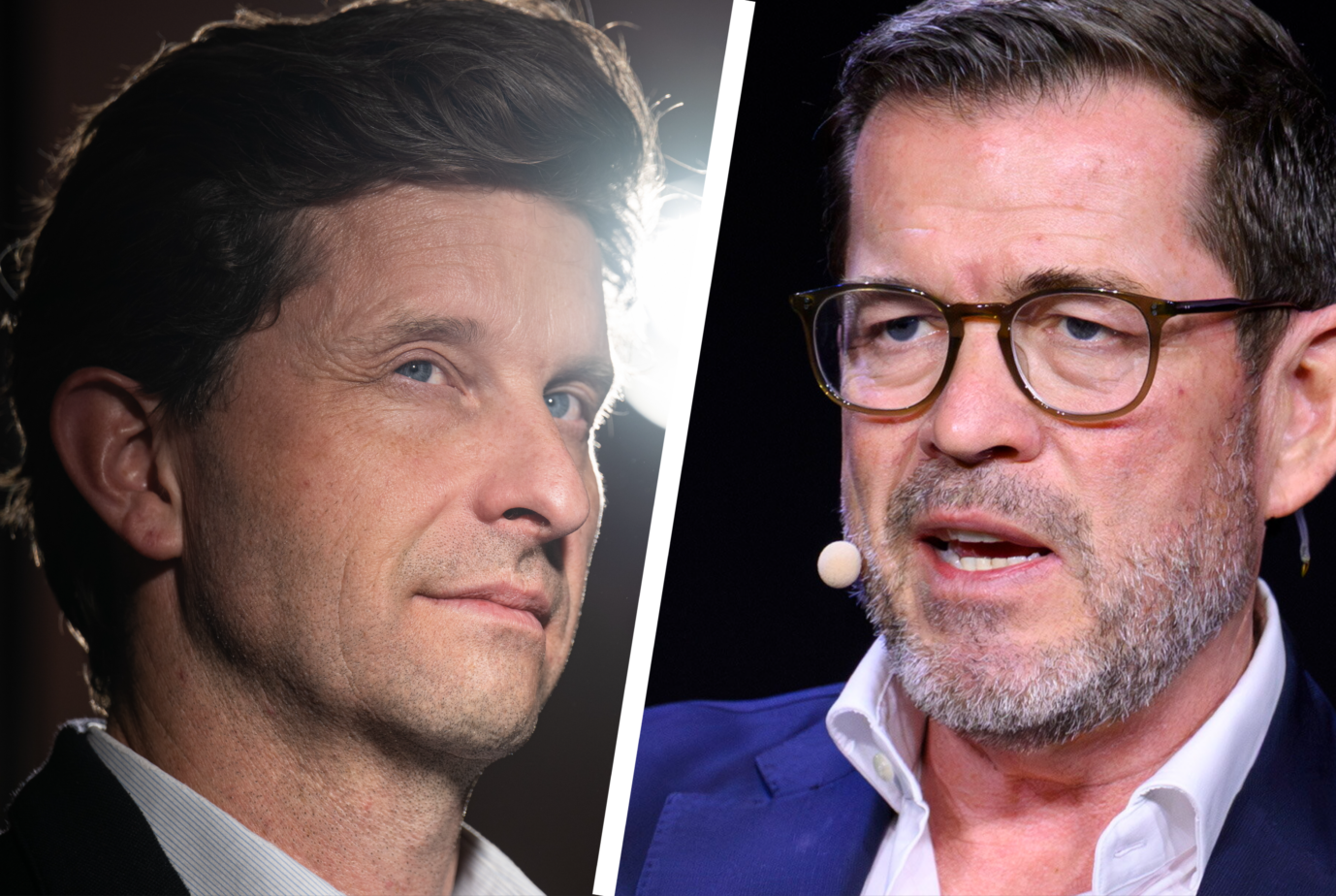 „Correctiv“-Chefredakteur Justus von Daniels und Ex-Verteidigungsminister Karl-Theodor zu Guttenberg.